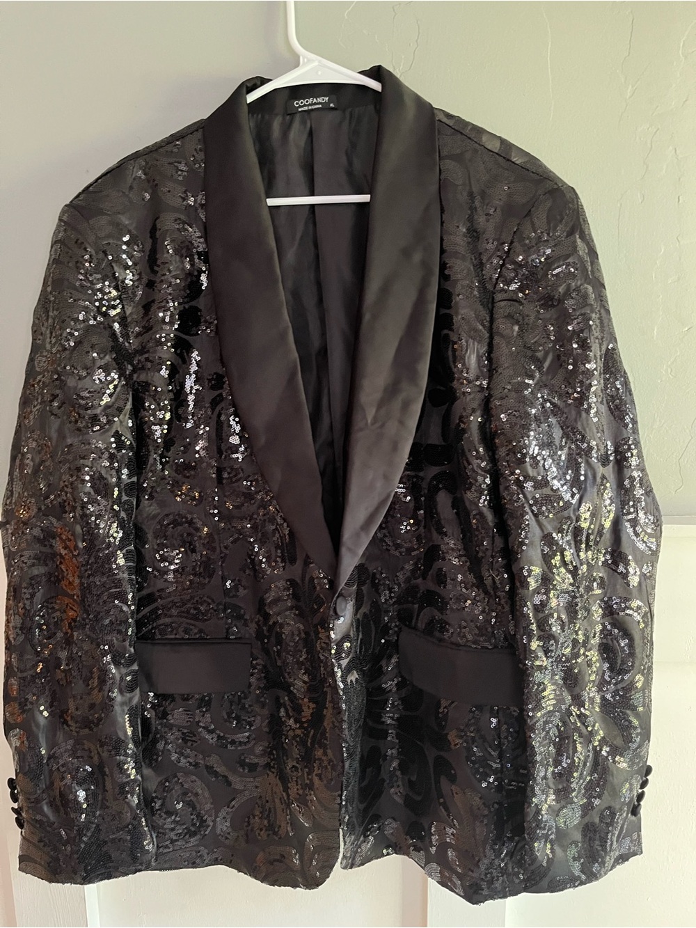 COOFANDY Black Sequin Shawl Collar Blazer